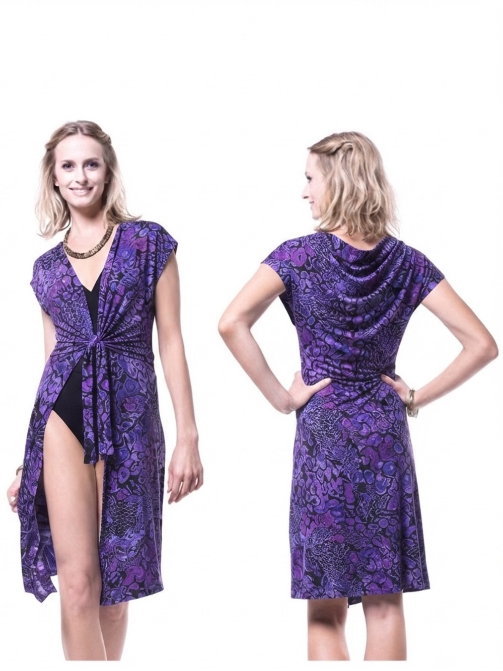 Miraclesuit Animal Floral SoAlive Cap Sleeve Pocket CoverUp M Wrap Dress Swimsui